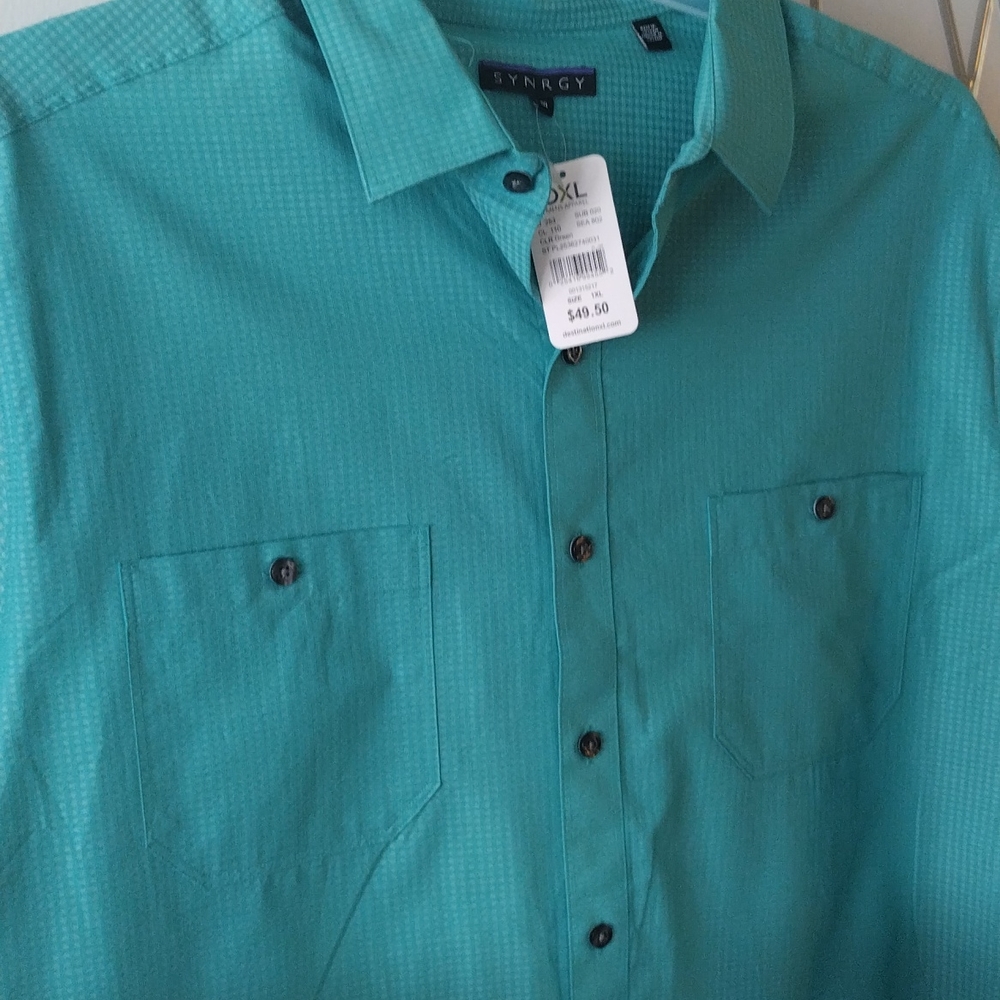 Synergy men's short sleeve waffle green XL 100 percent cotton Nwt